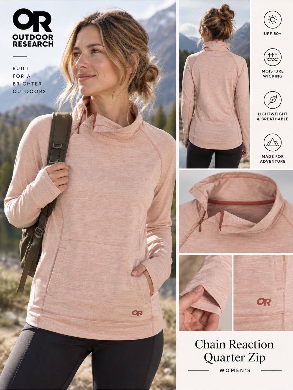 Outdoor Research Chain Reaction Quarter Zip Bluff Heather Pullover Women’s M